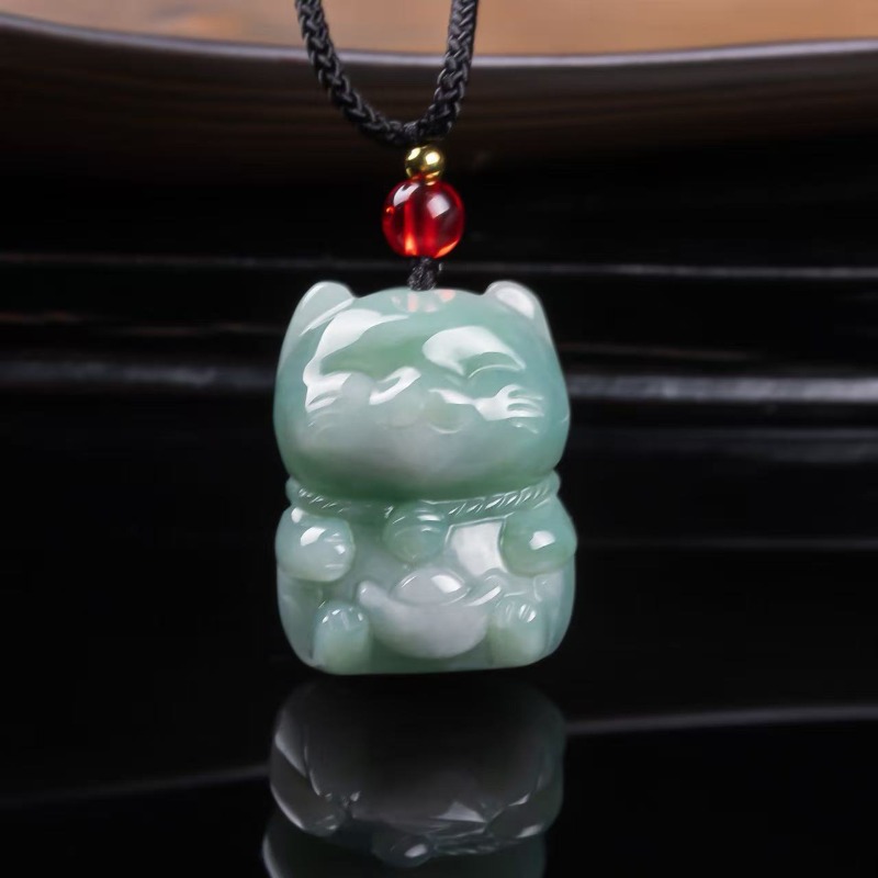 Necklace Pendant - Подвеска «Счастливая кошка» из натурального изумрудного
