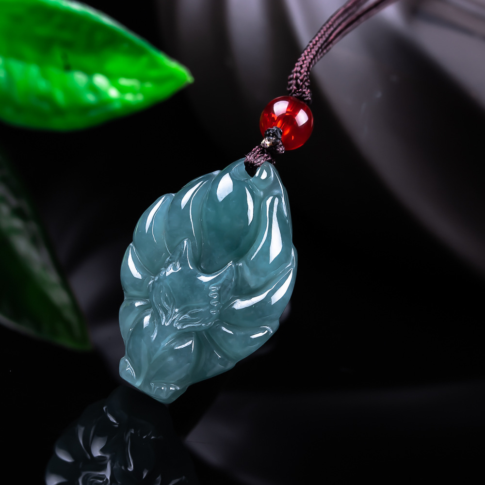 Necklace Pendant - Натуральный бирманский нефритовый кулон-лиса, винтажные аксессуары,